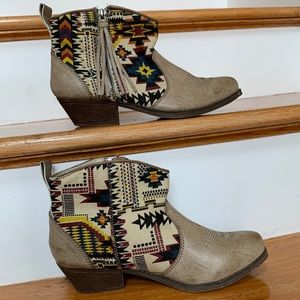 Big Buddha fabric insert booties with fringe accent zipper